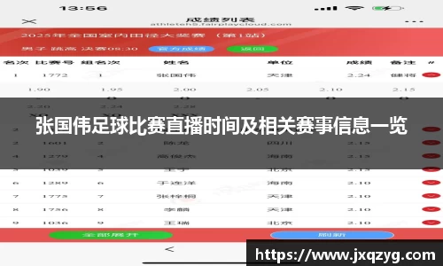 张国伟足球比赛直播时间及相关赛事信息一览